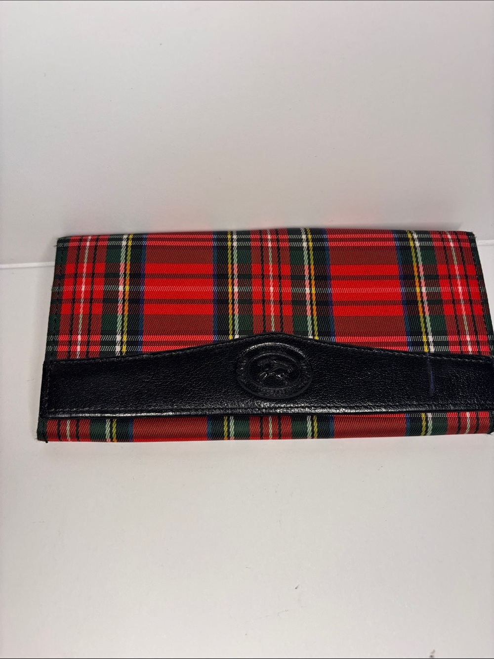 Plaid Red Tartan Wallet with Black Leather Trim